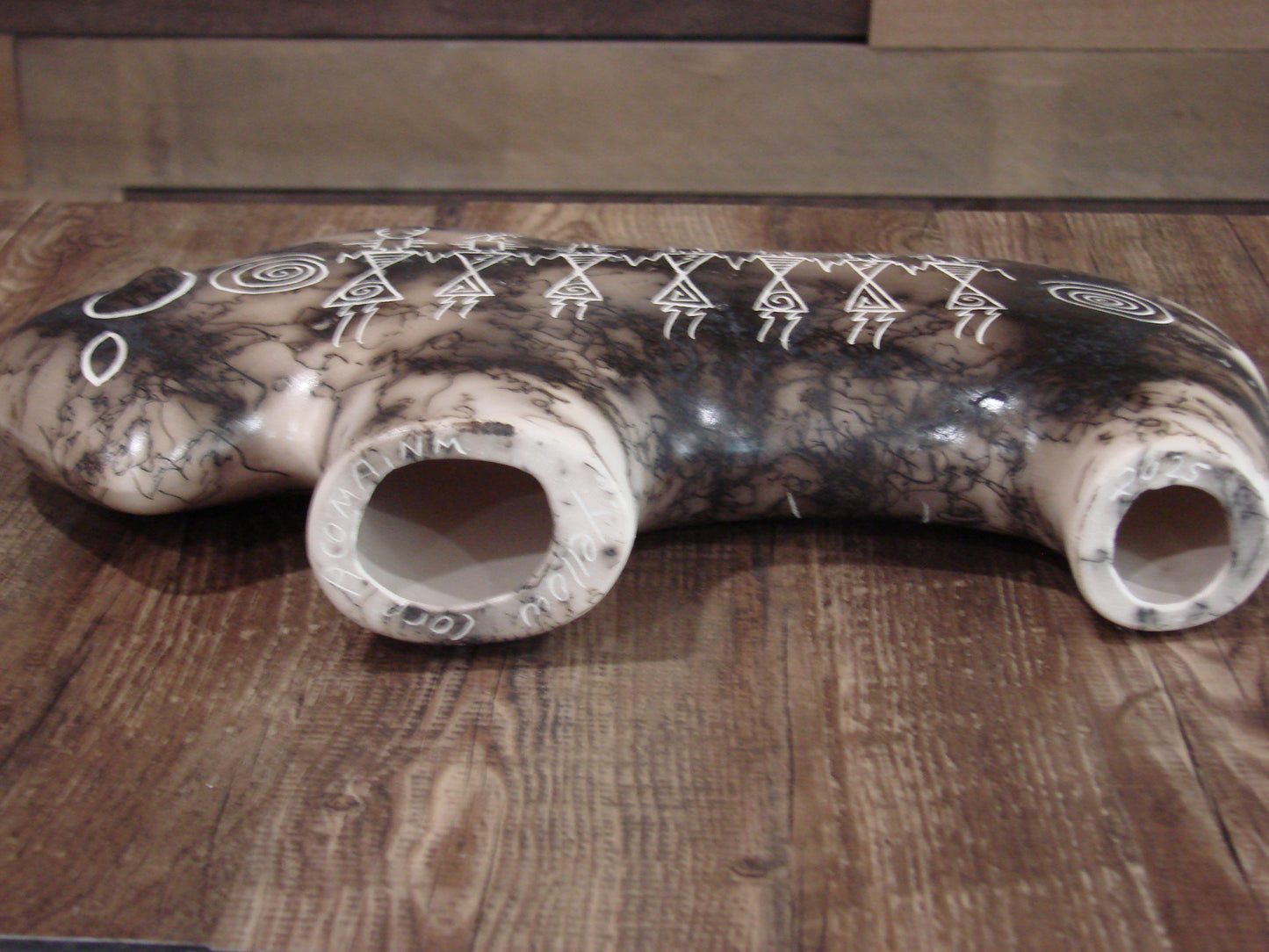 Native American Pottery Horse Hair Buffalo Sculpture by Yellow Corn