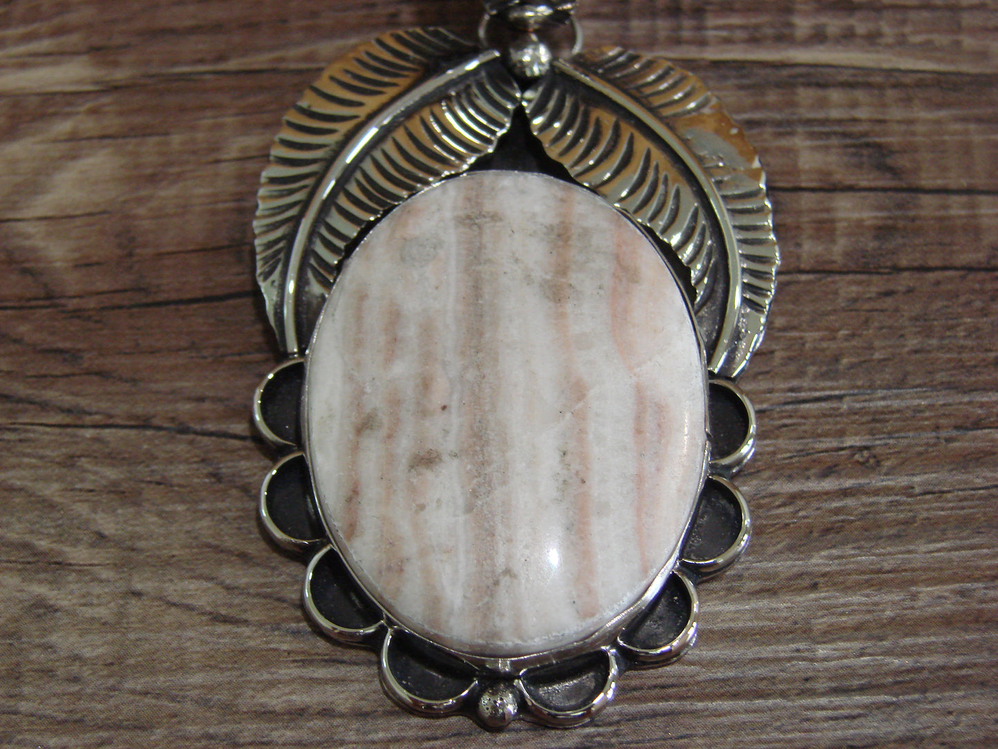 Large Navajo Indian Nickel Silver & Jasper Pendant by Cleveland