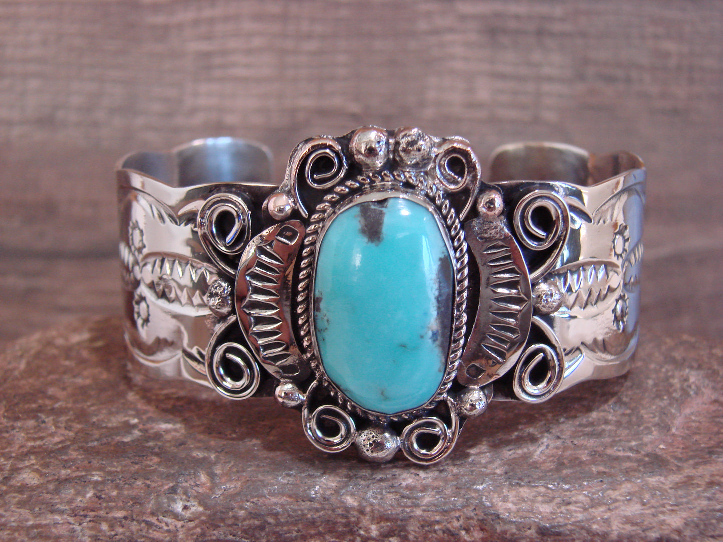 Native American Nickel Silver & Turquoise Bracelet by Cleveland