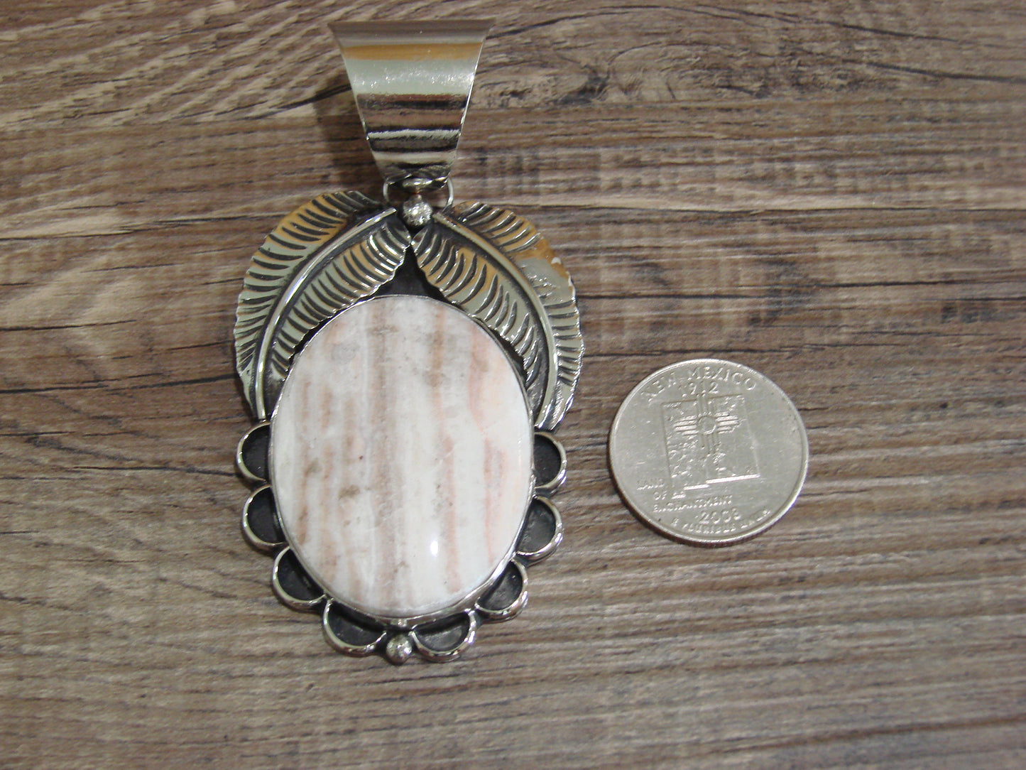 Large Navajo Indian Nickel Silver & Jasper Pendant by Cleveland