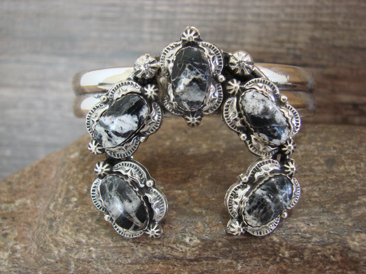 Native American Sterling Silver & White Buffalo Turquoise Naja Bracelet by Yazzie