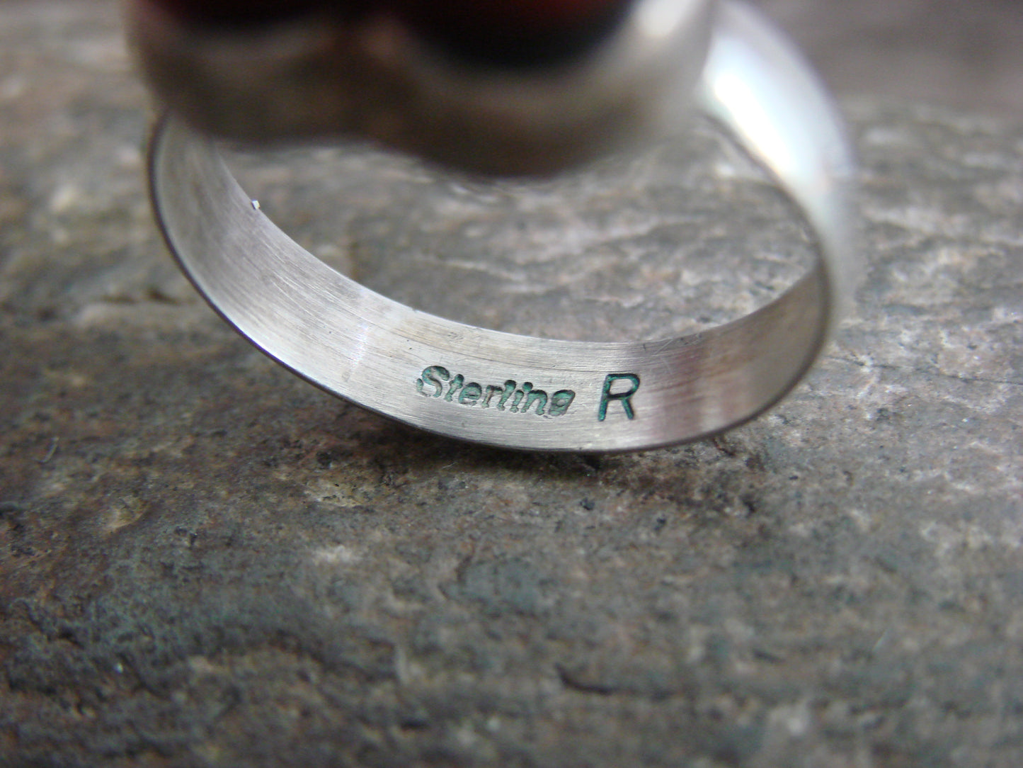 Native American Sterling Silver & Spiny Oyster Heart Ring by P. Smith - Size 9.5