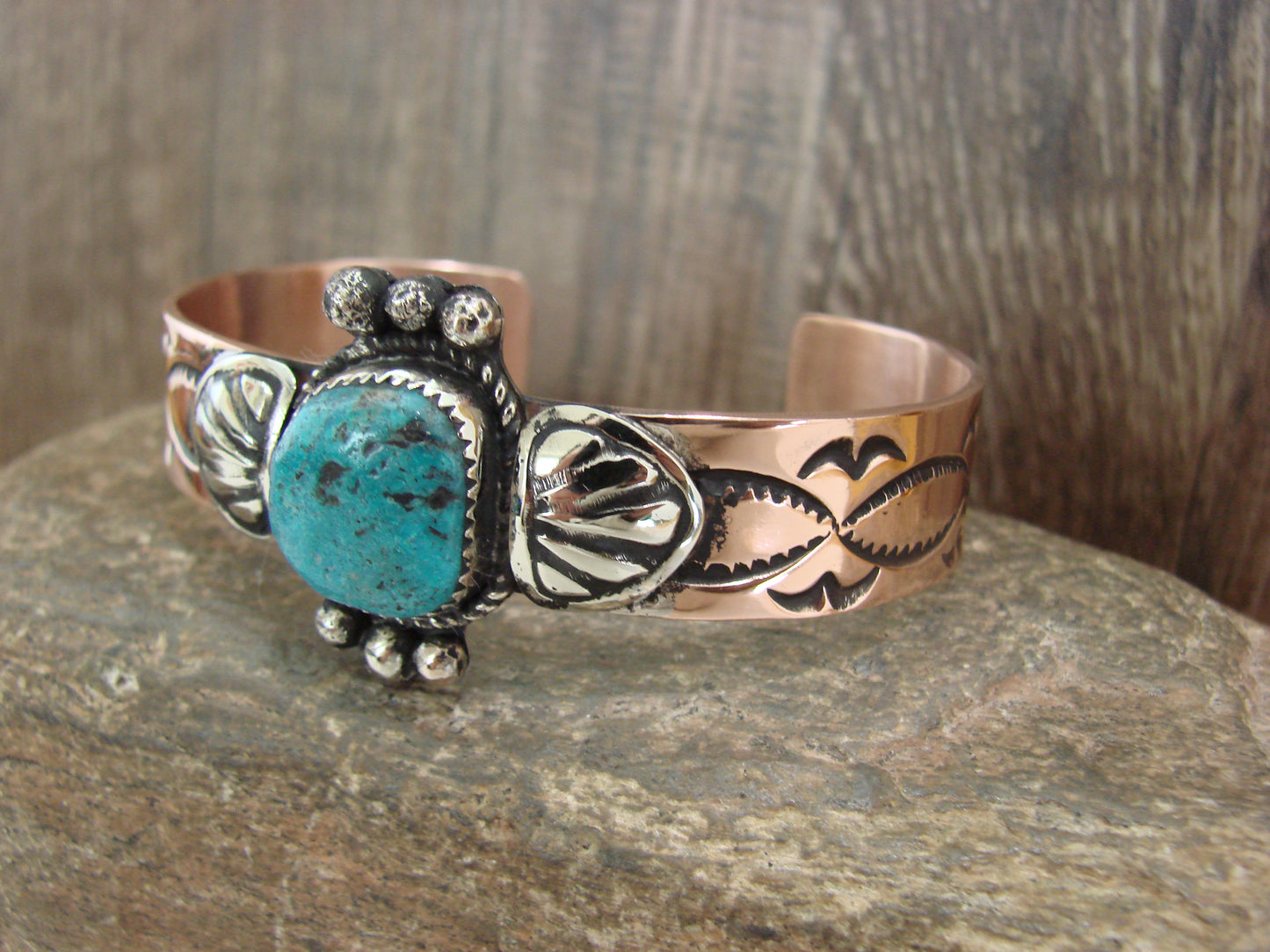 Native American Copper & Turquoise Bracelet by Cleveland
