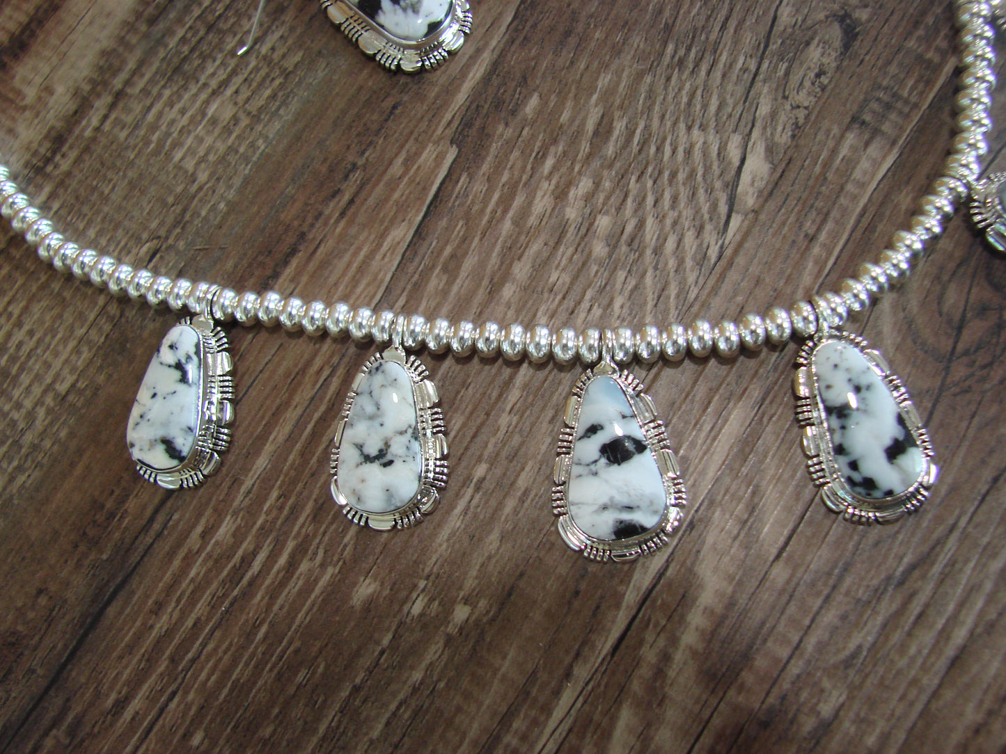 Navajo Sterling Silver & White Buffalo Turquoise Necklace Set by Johnson