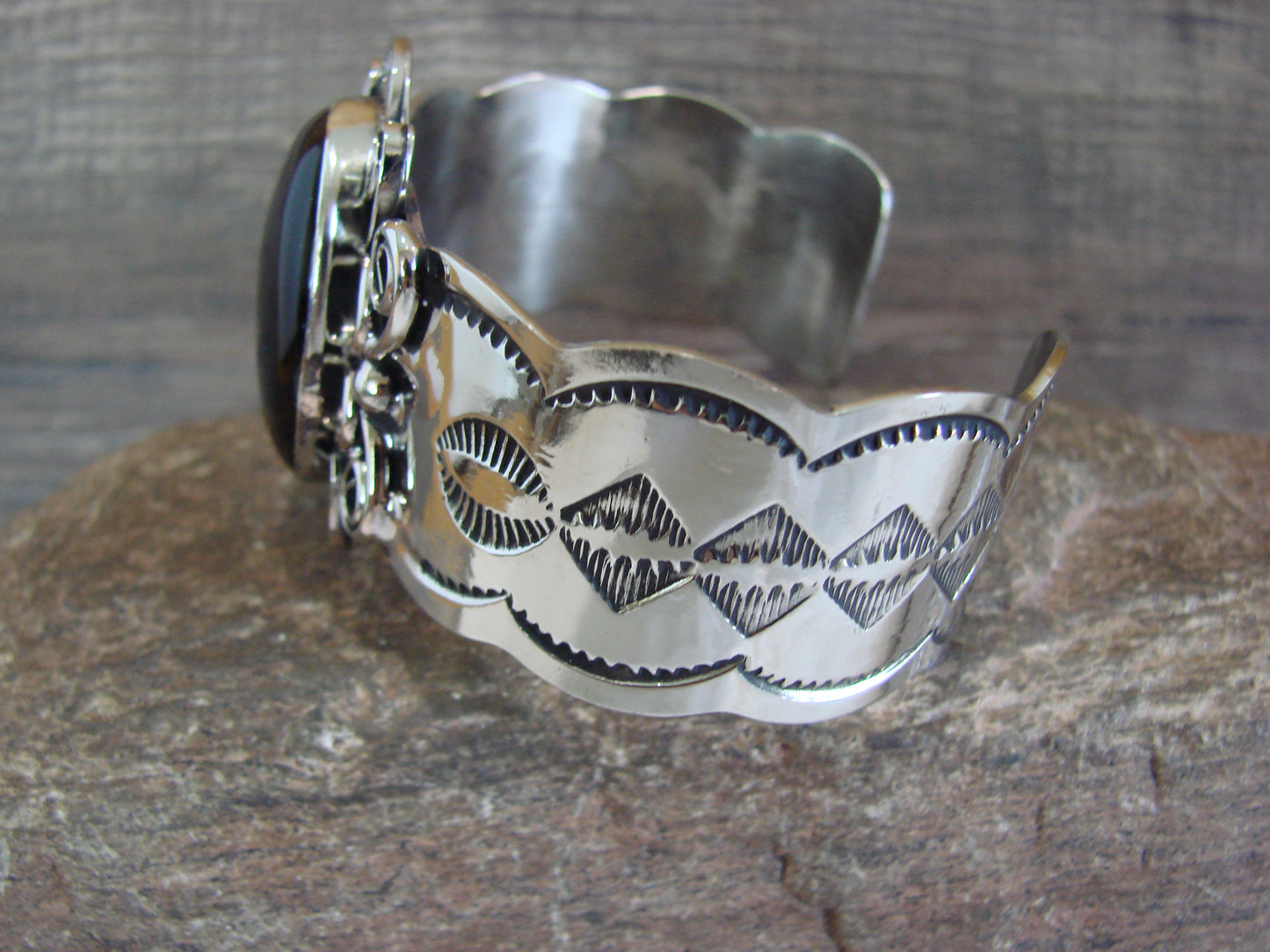 Navajo Indian Nickel Silver & Onyx Bracelet by Cleveland