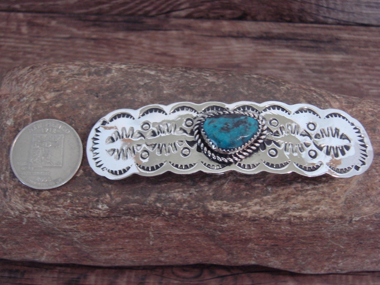 Native American Nickel Silver & Turquoise Hair Barrette by Cleveland