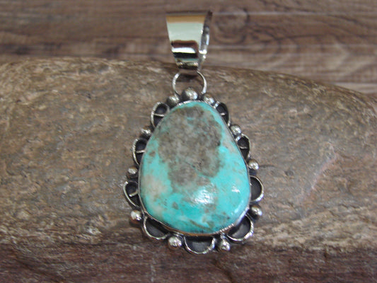 Native American Navajo Nickel Silver & Turquoise Pendant - Cleveland