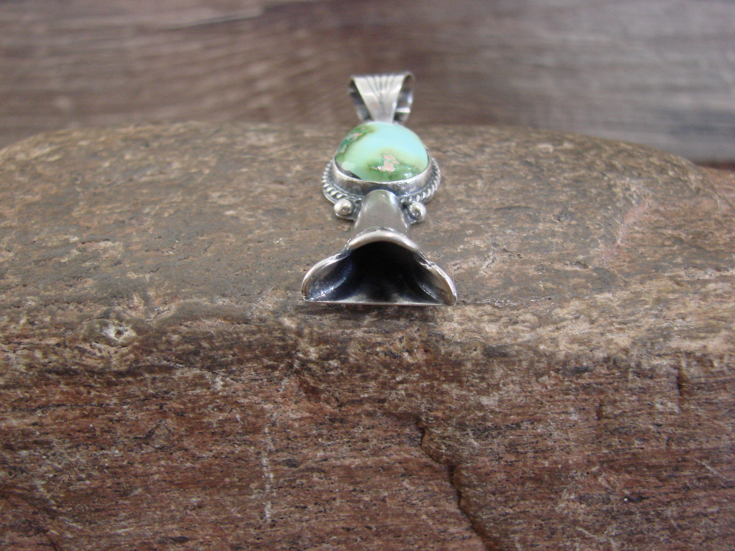 Native American Sterling Silver & Turquoise Squash Blossom Pendant by Betone