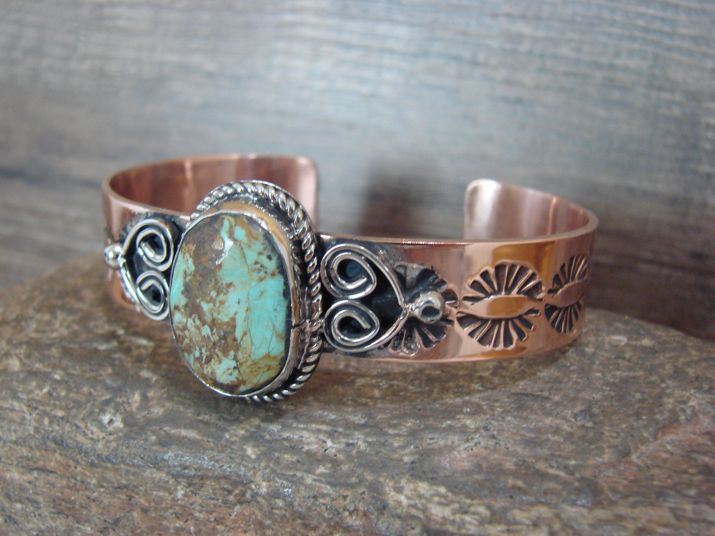 Native American Copper & Turquoise Bracelet by Cleveland