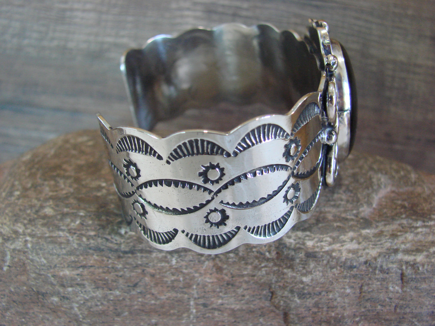Navajo Indian Nickel Silver & Onyx Bracelet by Cleveland