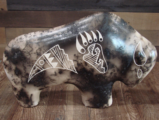 Native American Pottery Horse Hair Buffalo Sculpture by Yellow Corn