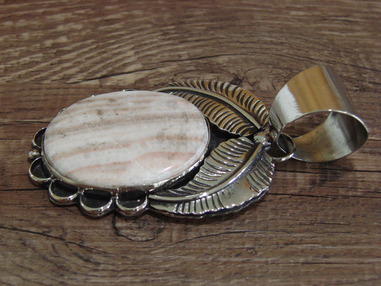 Large Navajo Indian Nickel Silver & Jasper Pendant by Cleveland