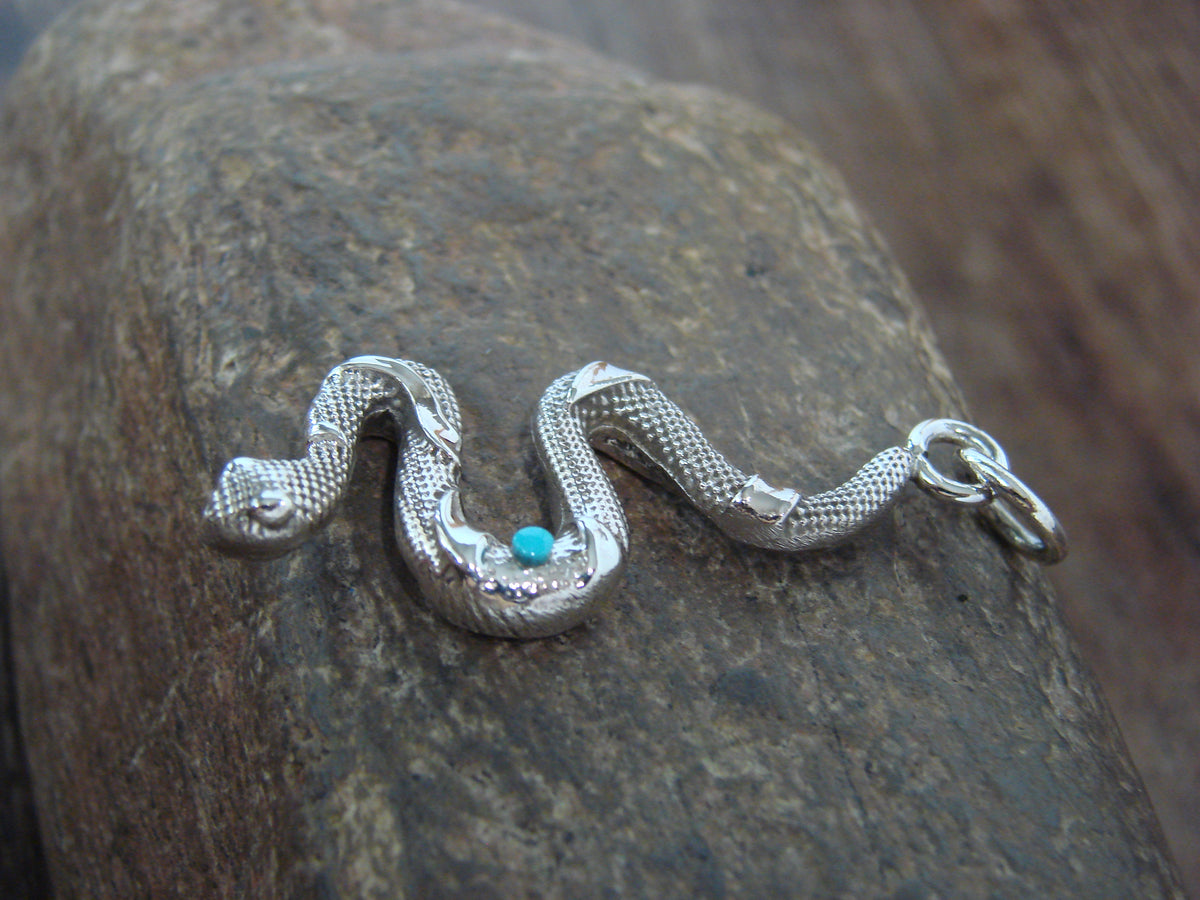 Native American Sterling Silver & Turquoise Snake Pendant - Laweka