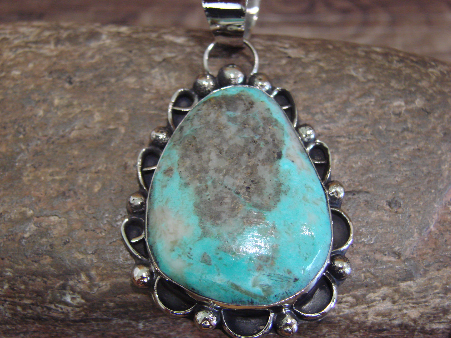 Native American Navajo Nickel Silver & Turquoise Pendant - Cleveland