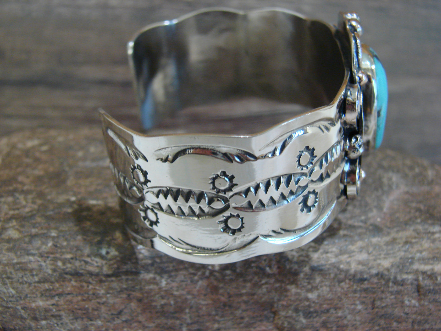 Native American Nickel Silver & Turquoise Bracelet by Cleveland