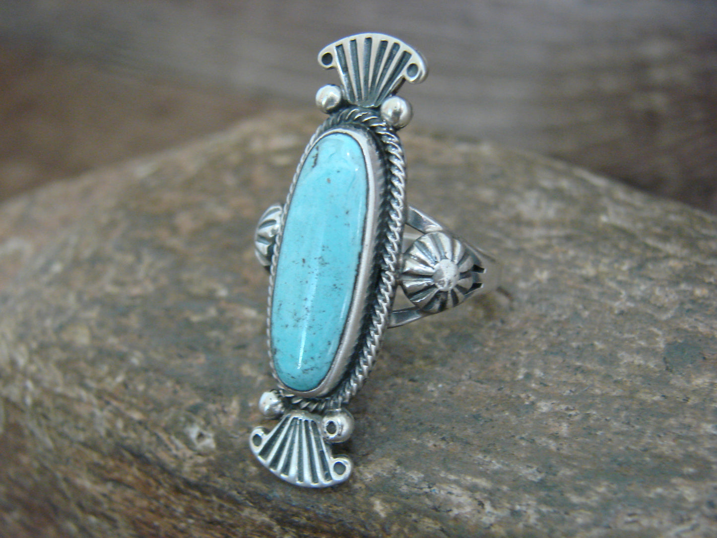 Native American Sterling Silver & Turquoise Ring by Benally - Size 5.5