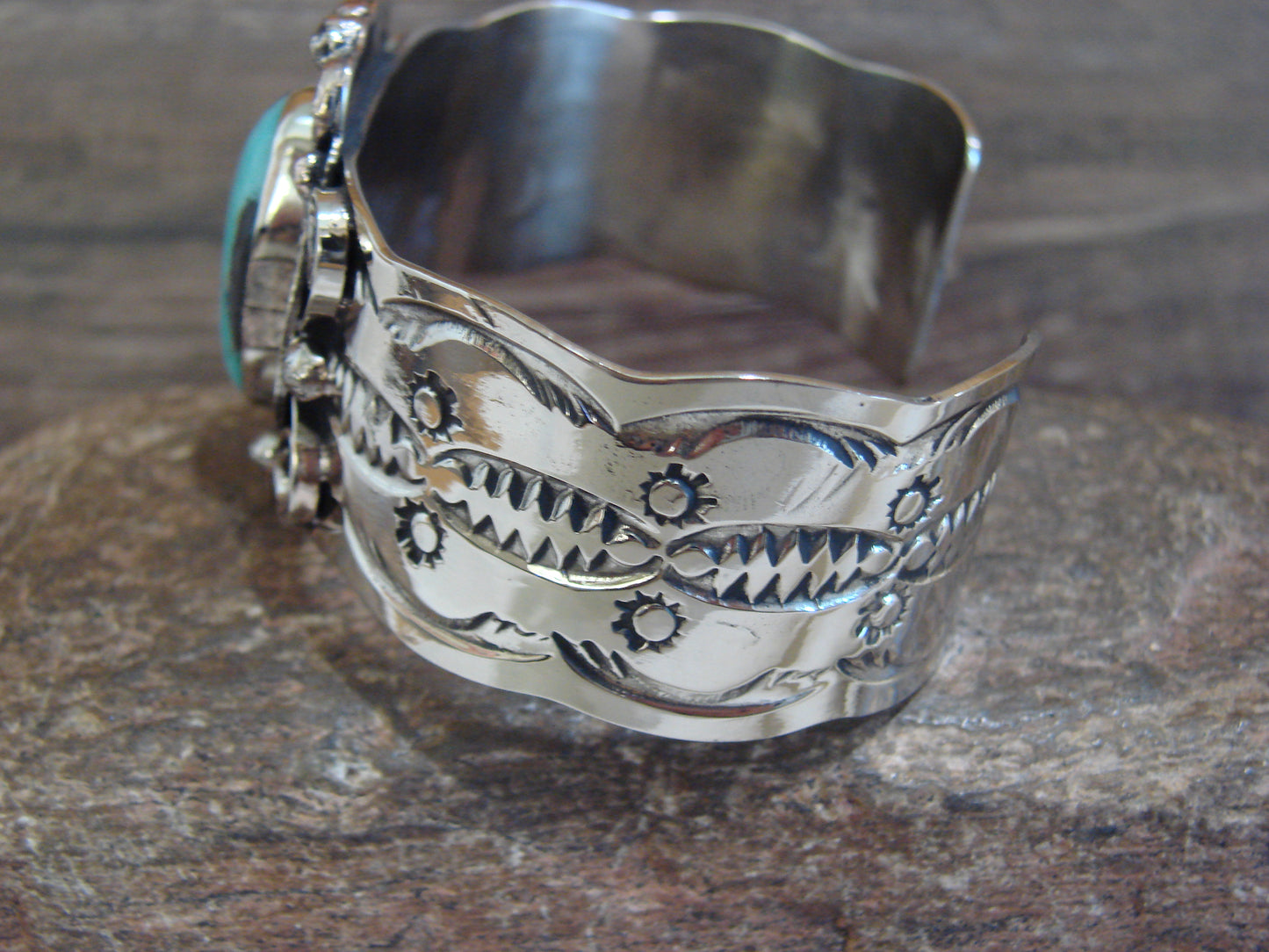 Native American Nickel Silver & Turquoise Bracelet by Cleveland