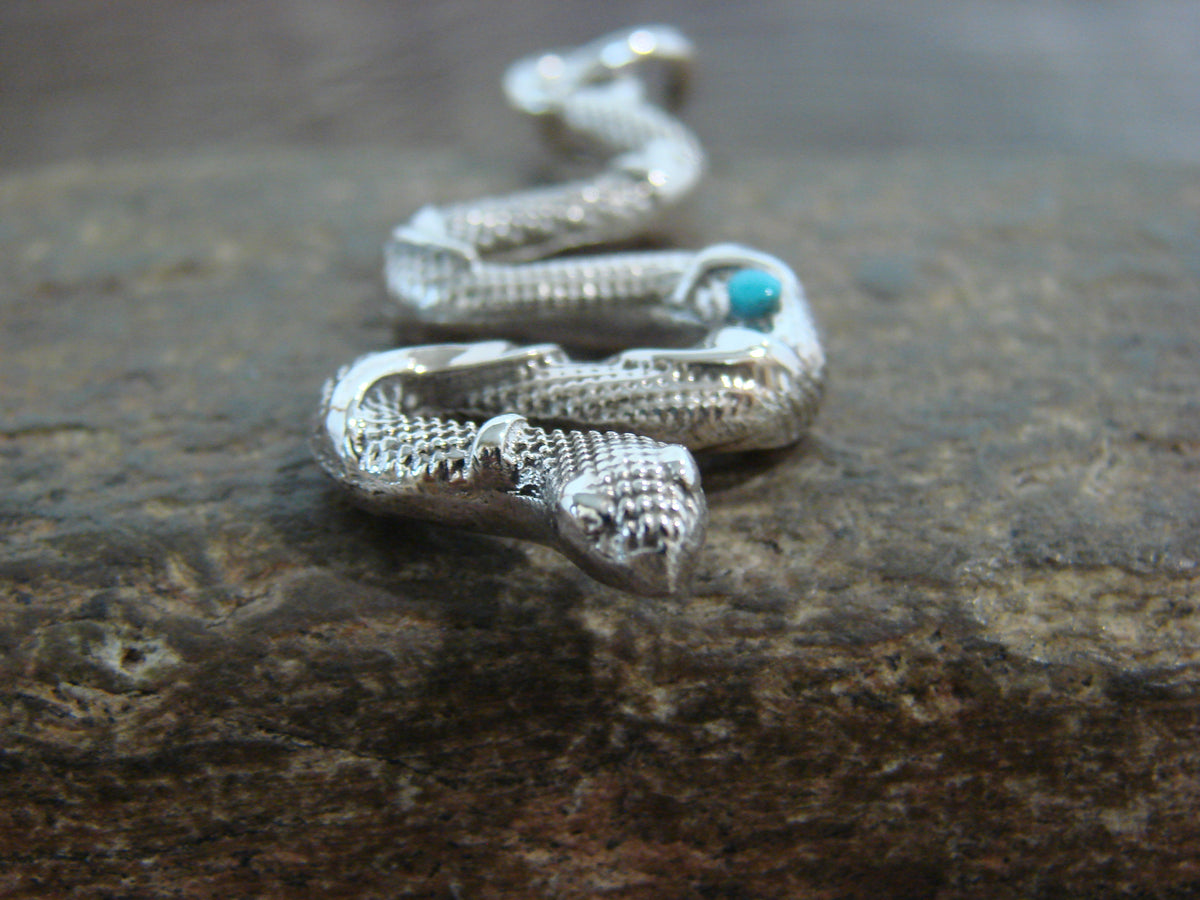 Native American Sterling Silver & Turquoise Snake Pendant - Laweka