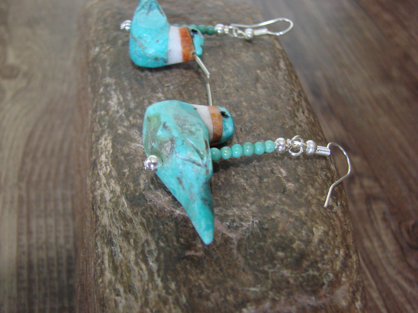 Hand Carved Turquoise Hummingbird Fetish Earrings by Matt Mitchell