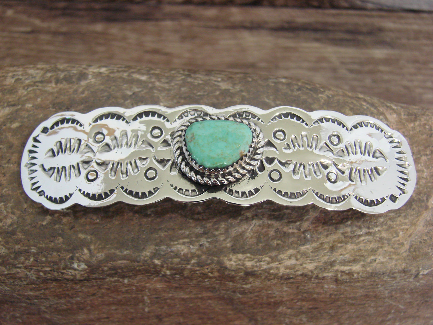 Native American Nickel Silver & Turquoise Hair Barrette by Cleveland