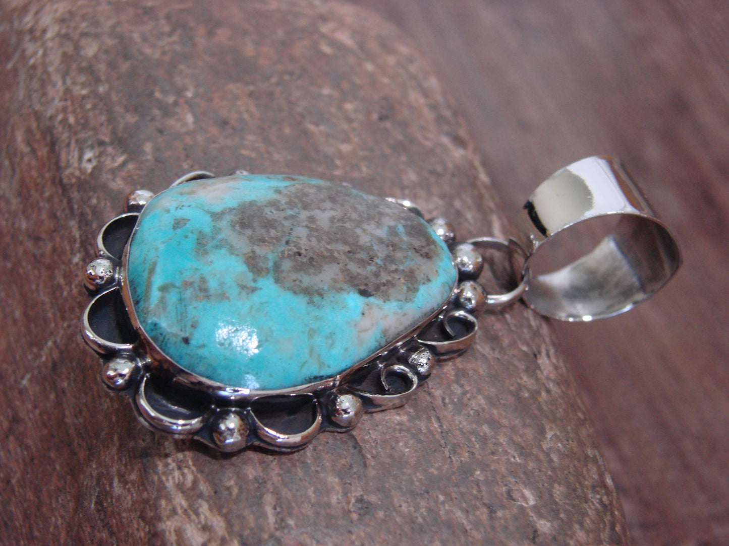 Native American Navajo Nickel Silver & Turquoise Pendant - Cleveland