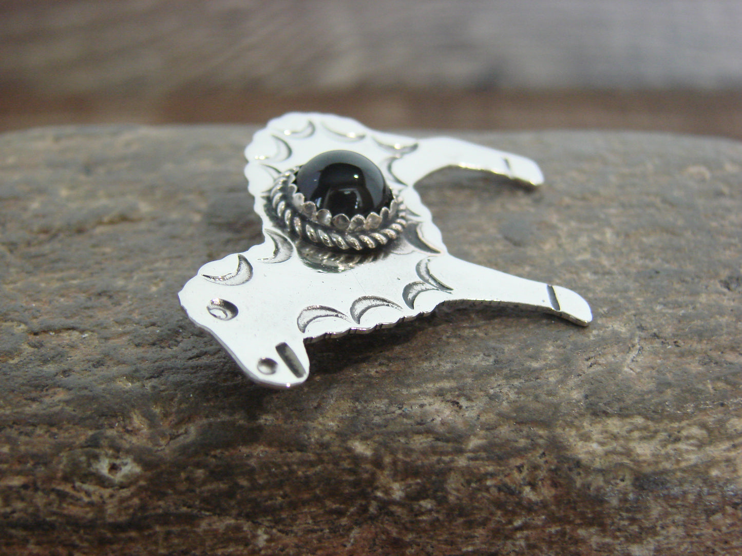 Native American Nickel Silver & Onyx Lamb Pin - Cleveland