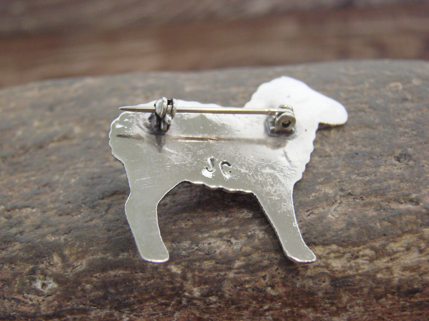 Native American Nickel Silver & Onyx Lamb Pin - Cleveland
