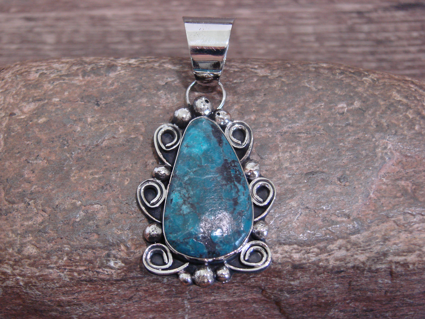 Native American Nickel Silver & Turquoise Pendant - Cleveland