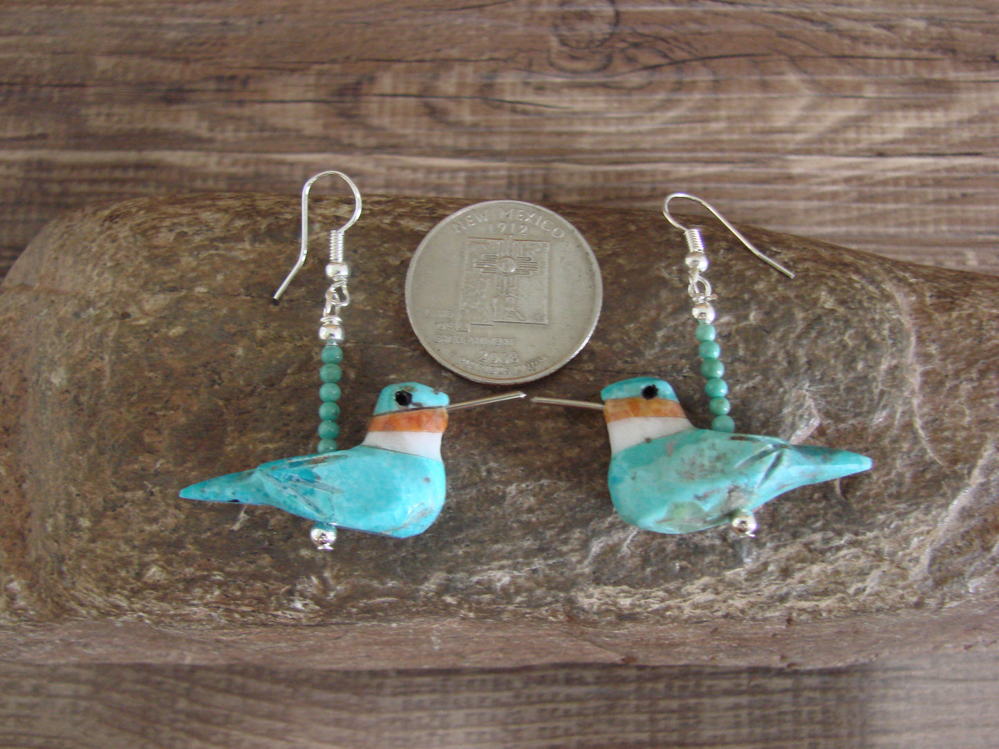 Hand Carved Turquoise Hummingbird Fetish Earrings by Matt Mitchell