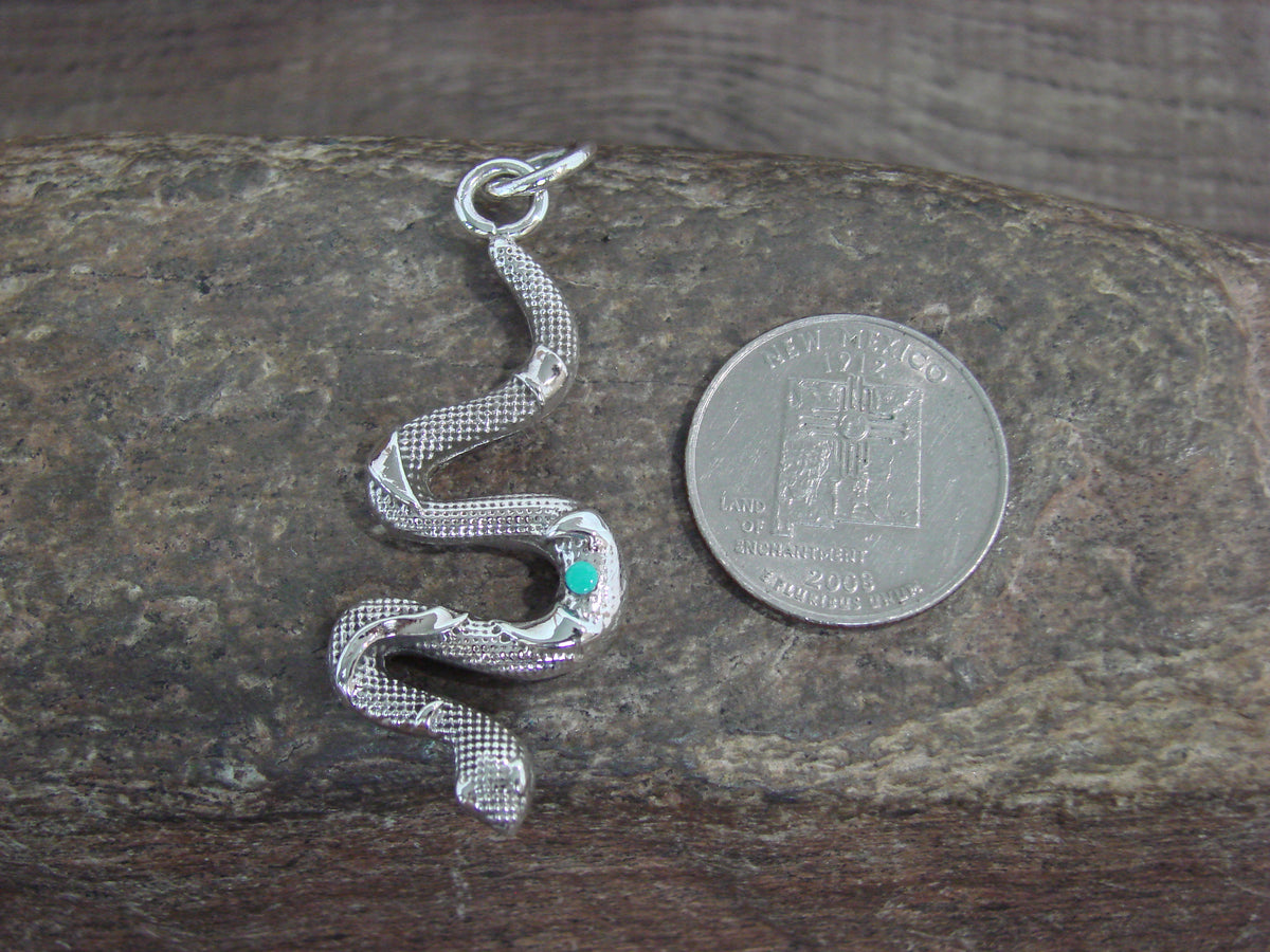 Native American Sterling Silver & Turquoise Snake Pendant - Laweka