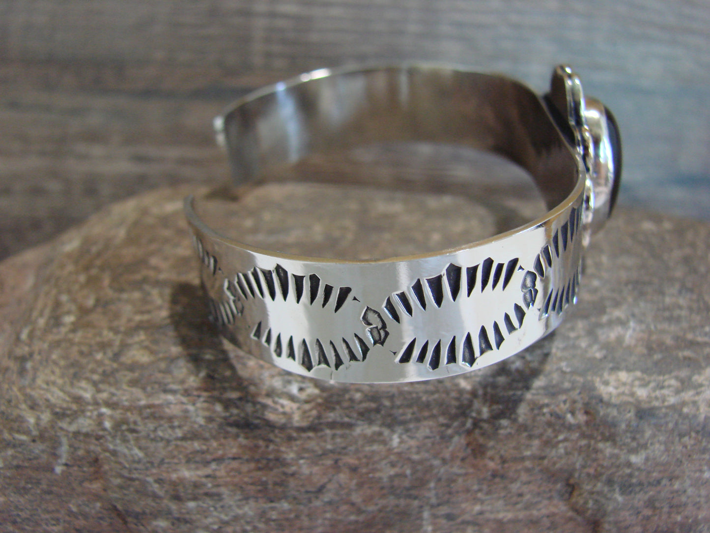 Navajo Indian Nickel Silver & Onyx Bracelet by Cleveland