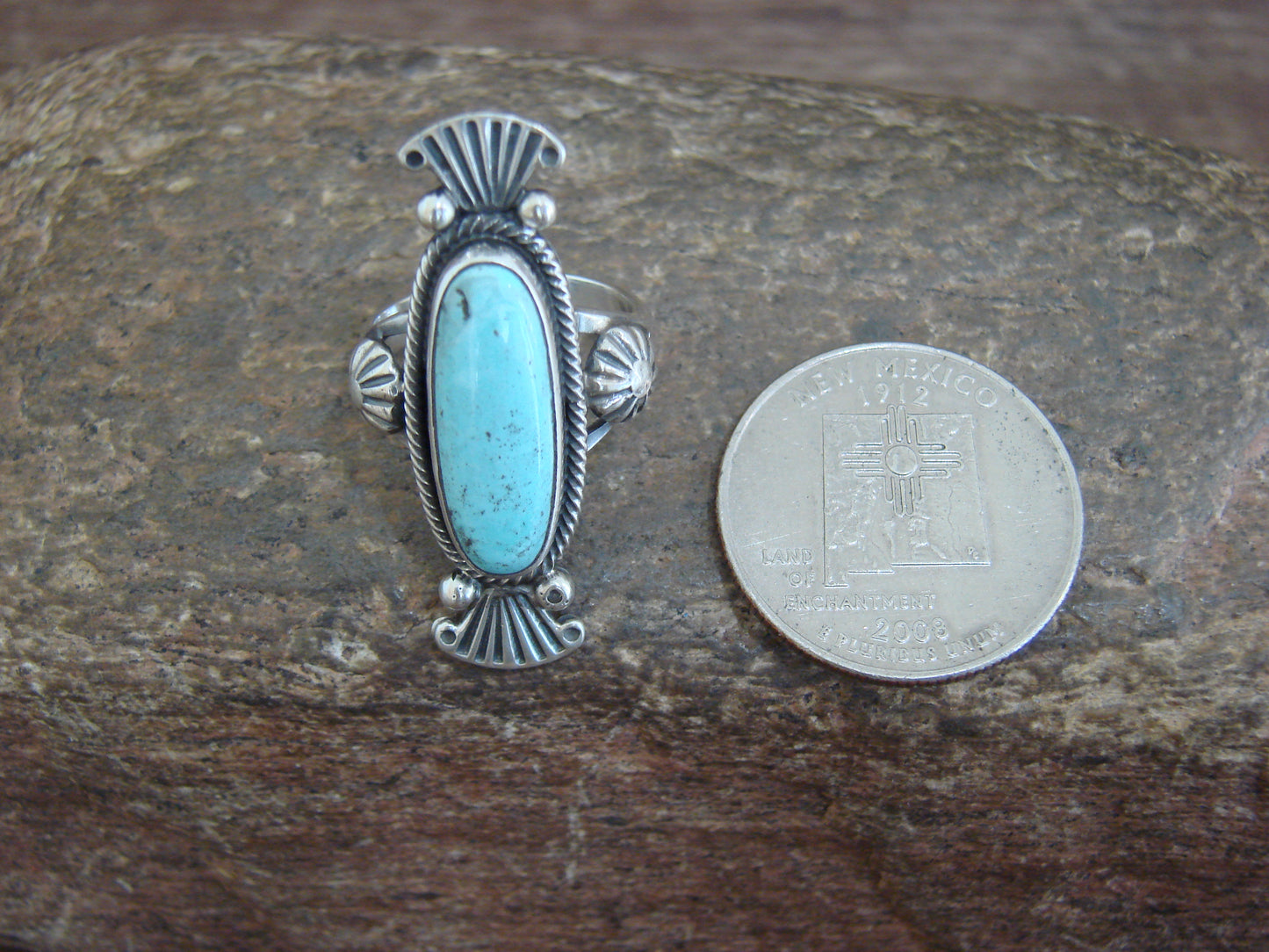 Native American Sterling Silver & Turquoise Ring by Benally - Size 5.5