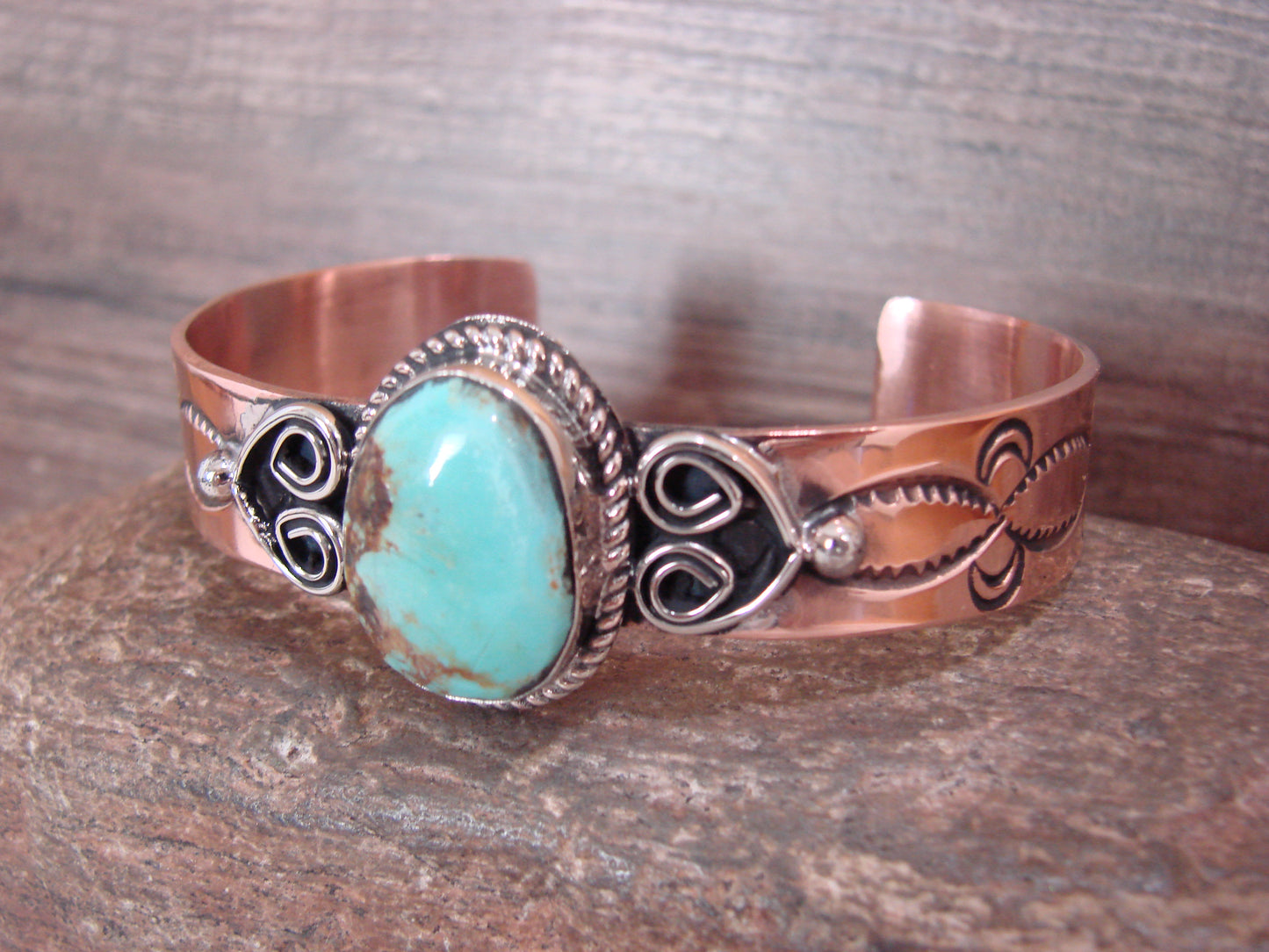 Native American Copper & Turquoise Bracelet by Cleveland