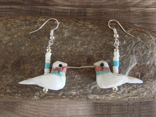 Hand Carved White Marble Hummingbird Fetish Earrings by Matt Mitchell