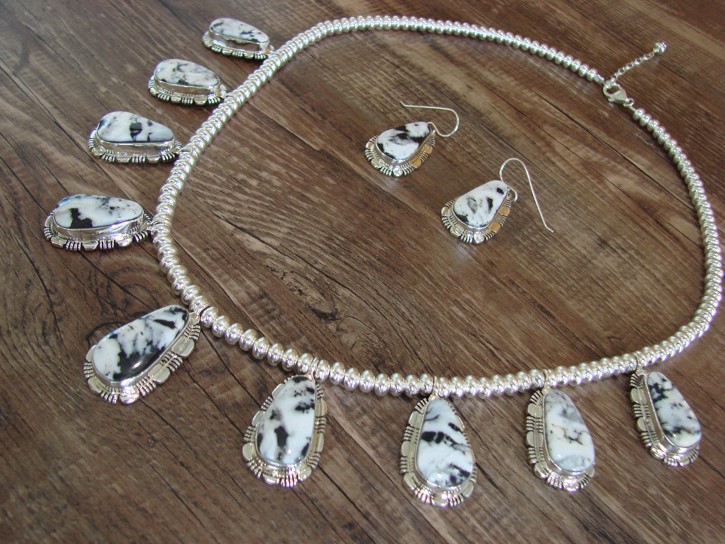 Navajo Sterling Silver & White Buffalo Turquoise Necklace Set by Johnson