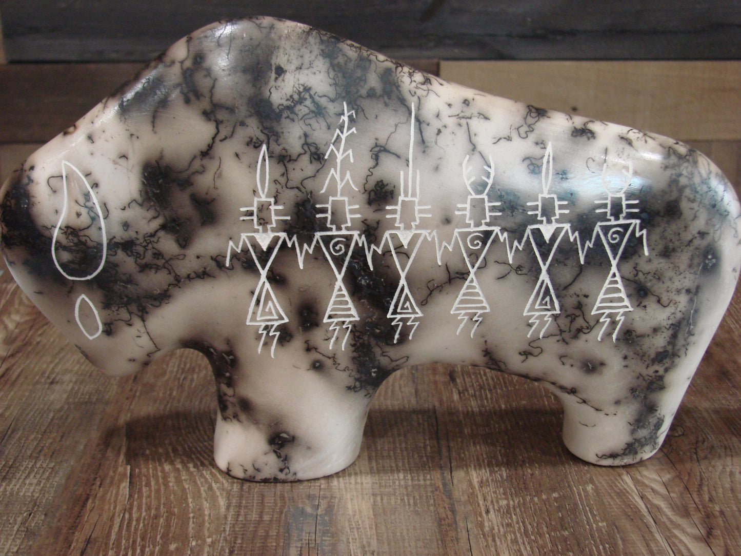 Native American Pottery Horse Hair Buffalo Sculpture by Yellow Corn