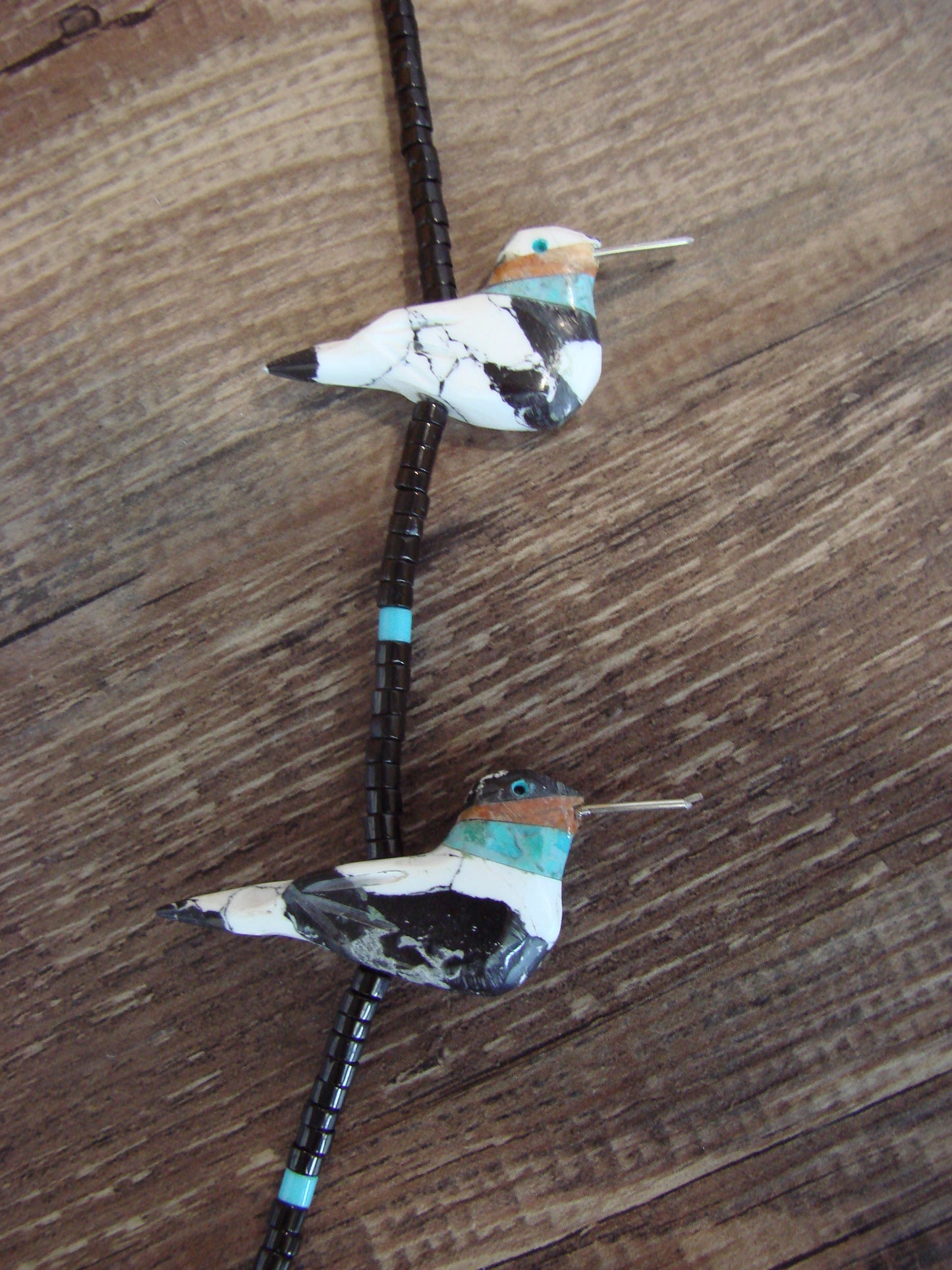Hand Carved White Marble Turquoise Hummingbird Fetish Necklace Matt Mitchell