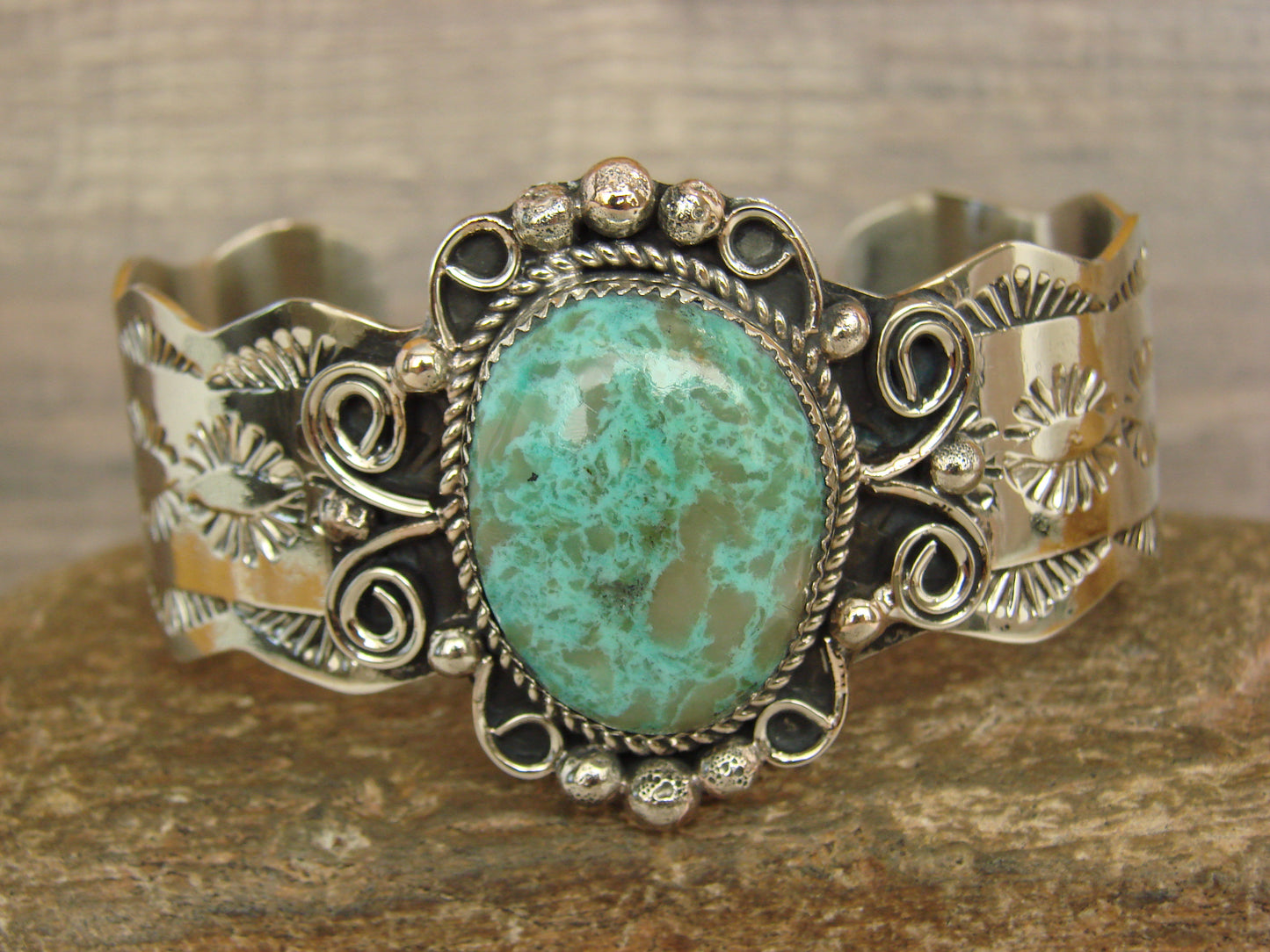 Native American Nickel Silver & Turquoise Bracelet by Cleveland