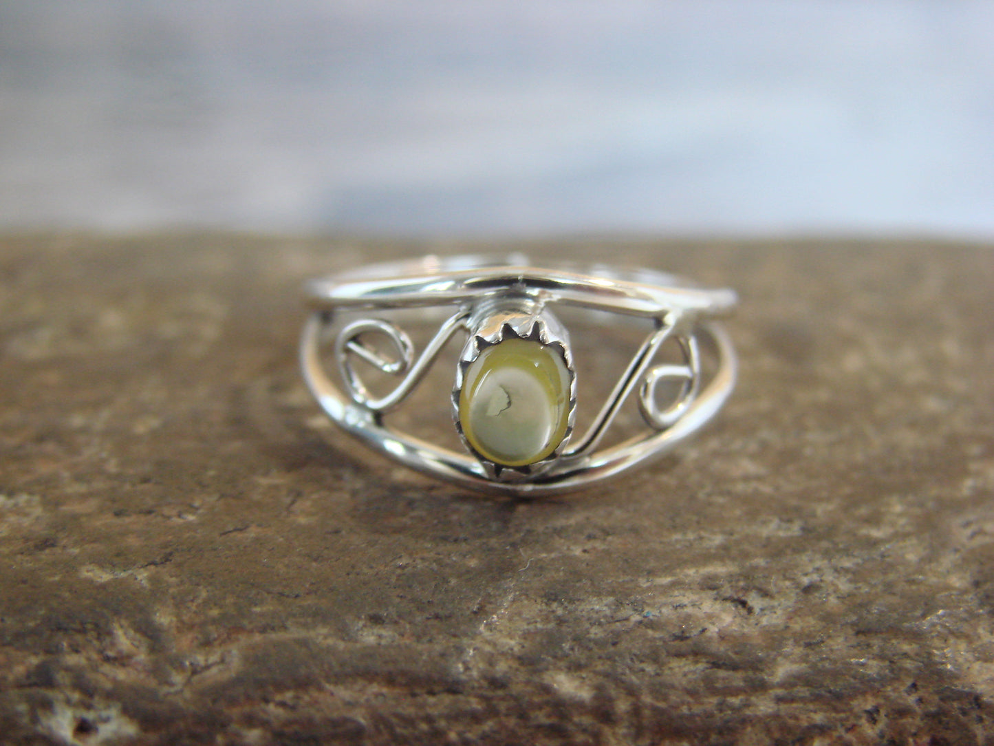 Native American Sterling Silver & Yellow Shell Ring Size 6.5 by Lincoln