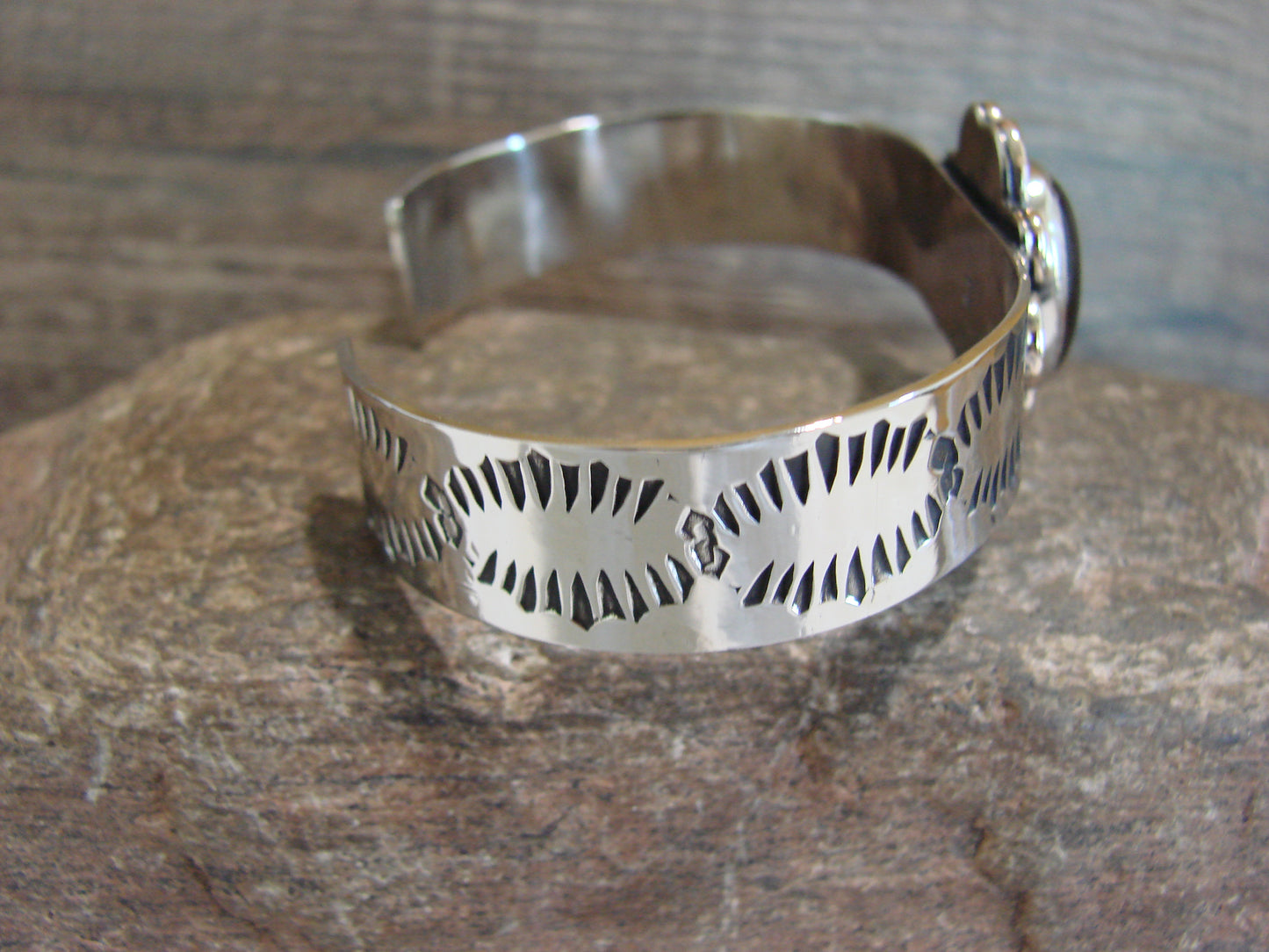 Navajo Indian Nickel Silver & Onyx Bracelet by Cleveland