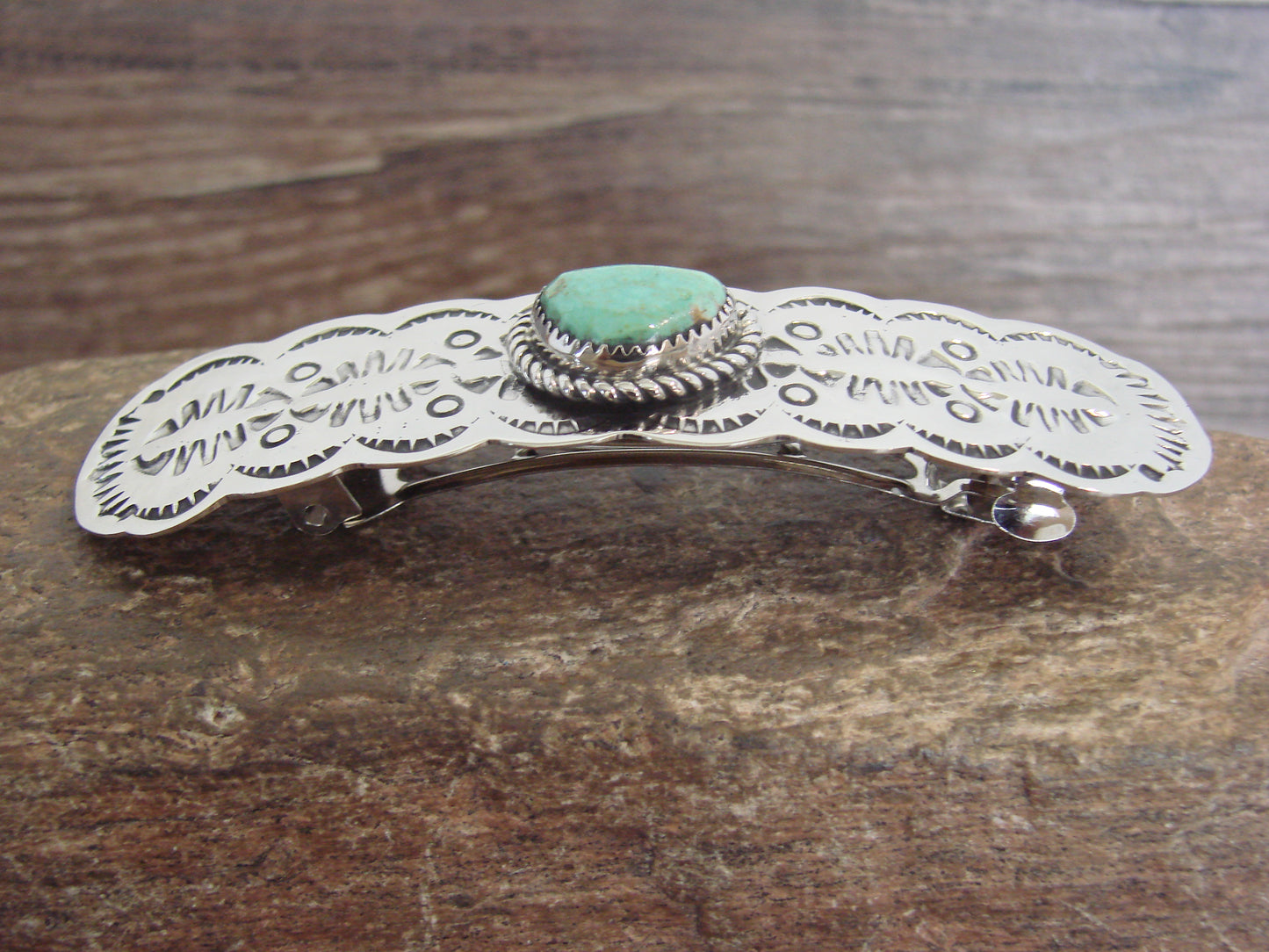 Native American Nickel Silver & Turquoise Hair Barrette by Cleveland