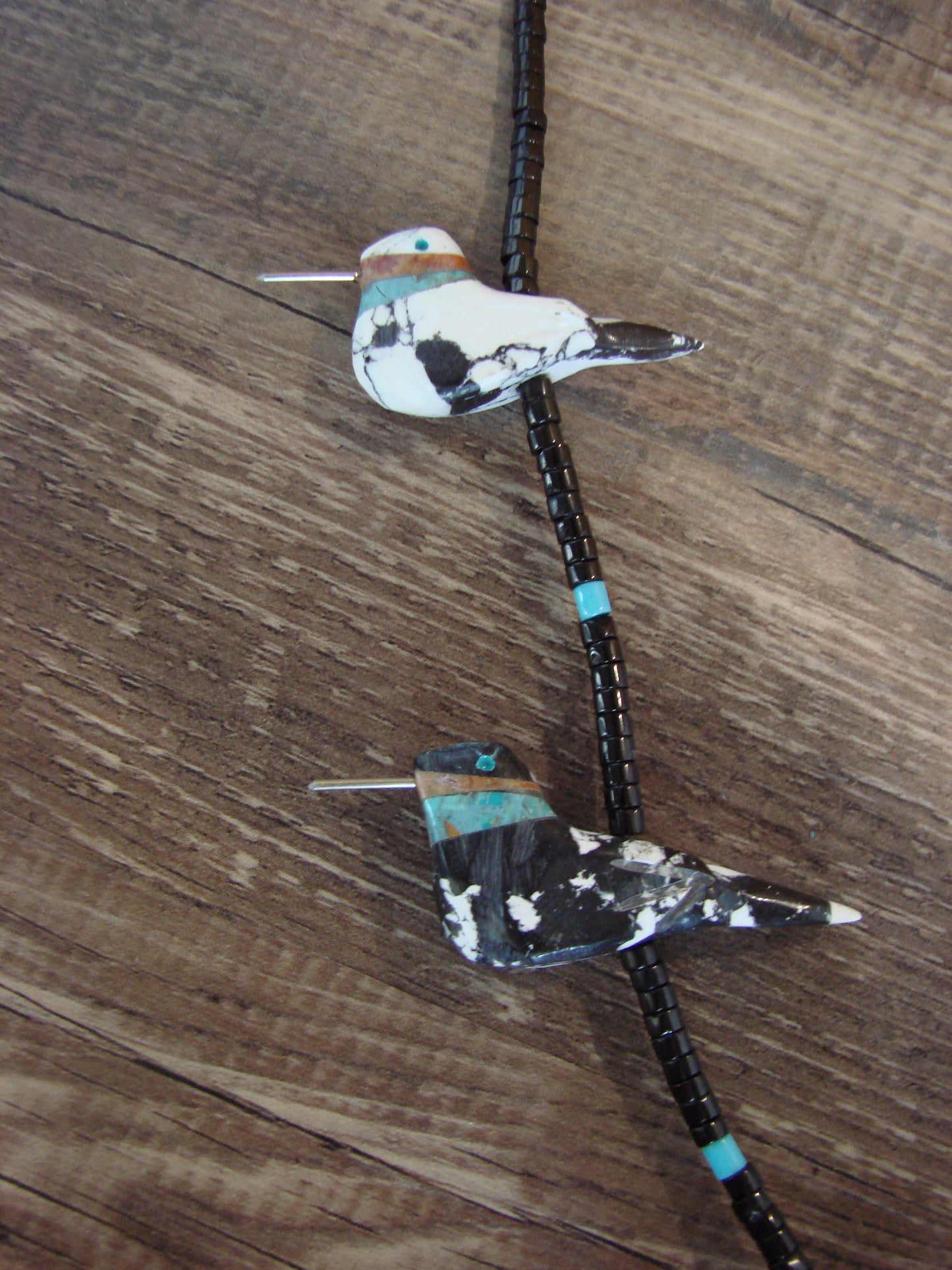 Hand Carved White Marble Turquoise Hummingbird Fetish Necklace Matt Mitchell