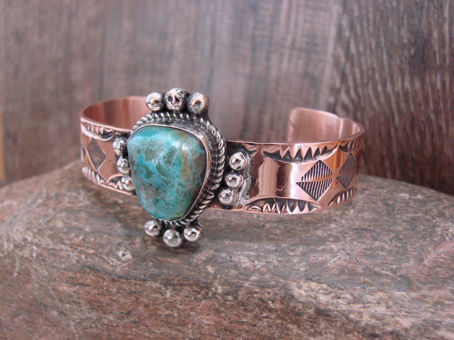 Native American Copper & Turquoise Bracelet by Cleveland