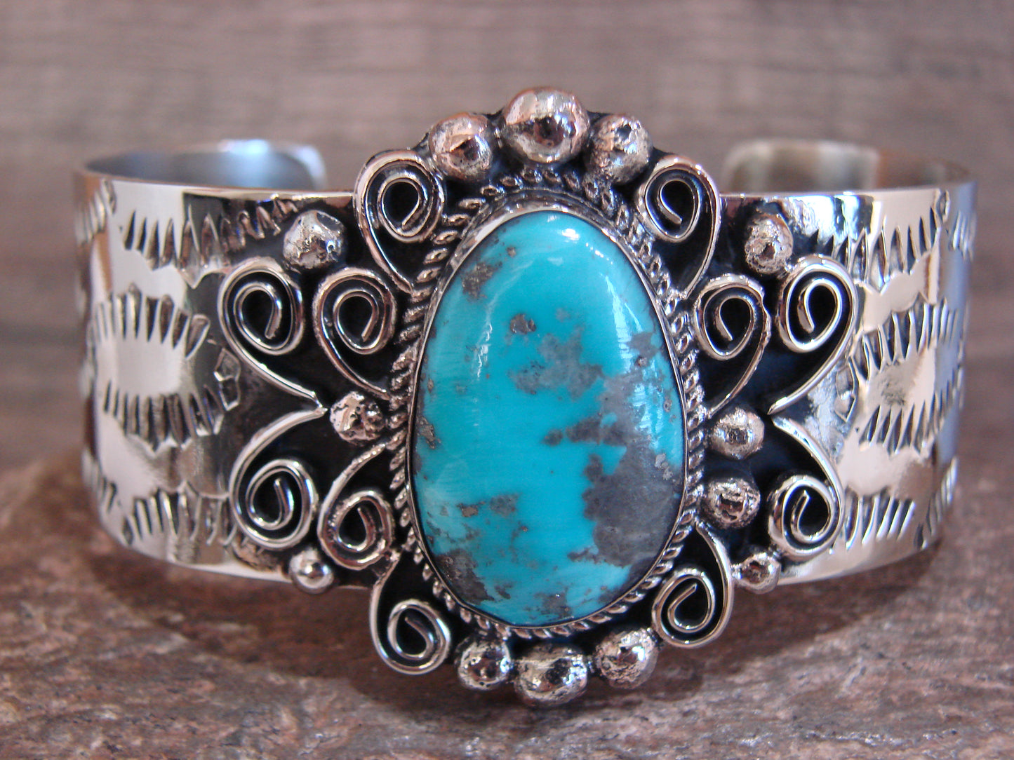 Native American Nickel Silver & Turquoise Bracelet by Cleveland
