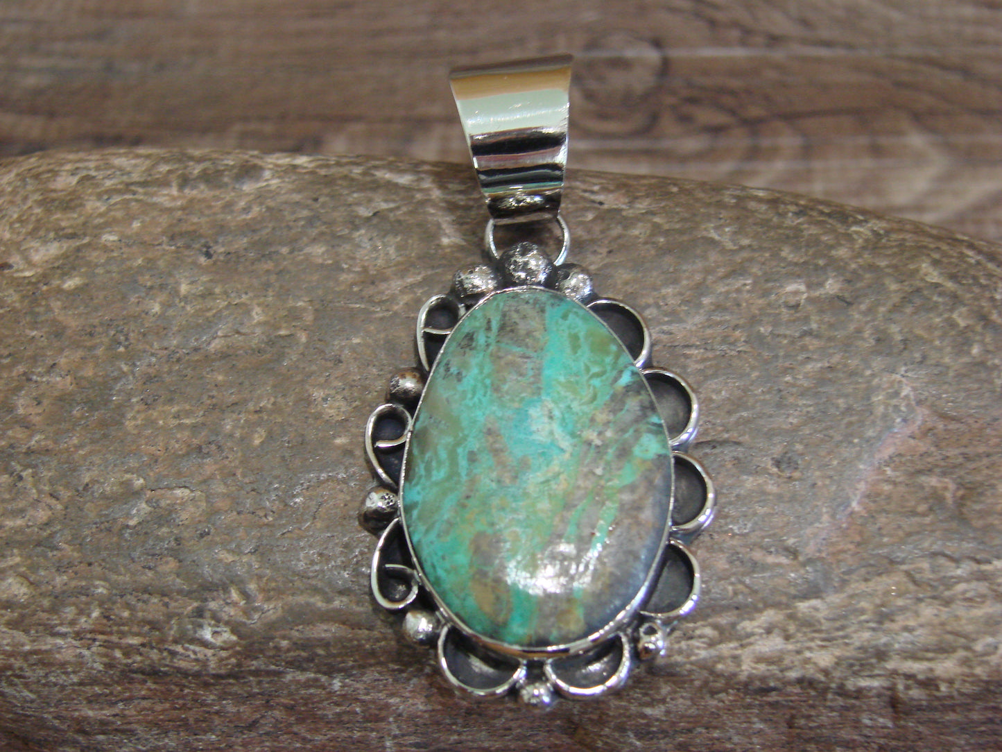 Native American Navajo Nickel Silver & Turquoise Pendant - Cleveland