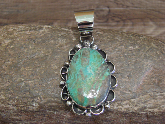 Native American Navajo Nickel Silver & Turquoise Pendant - Cleveland
