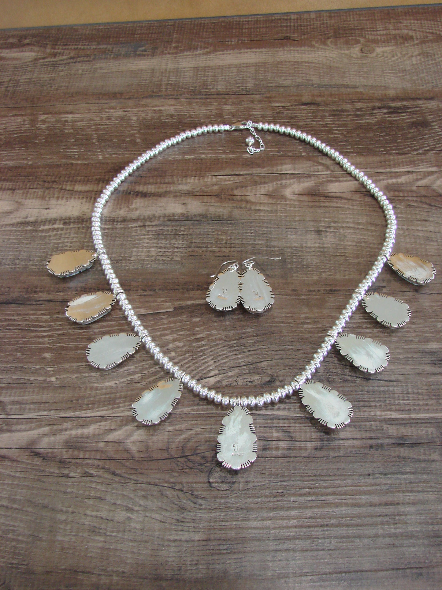 Navajo Sterling Silver & White Buffalo Turquoise Necklace Set by Johnson