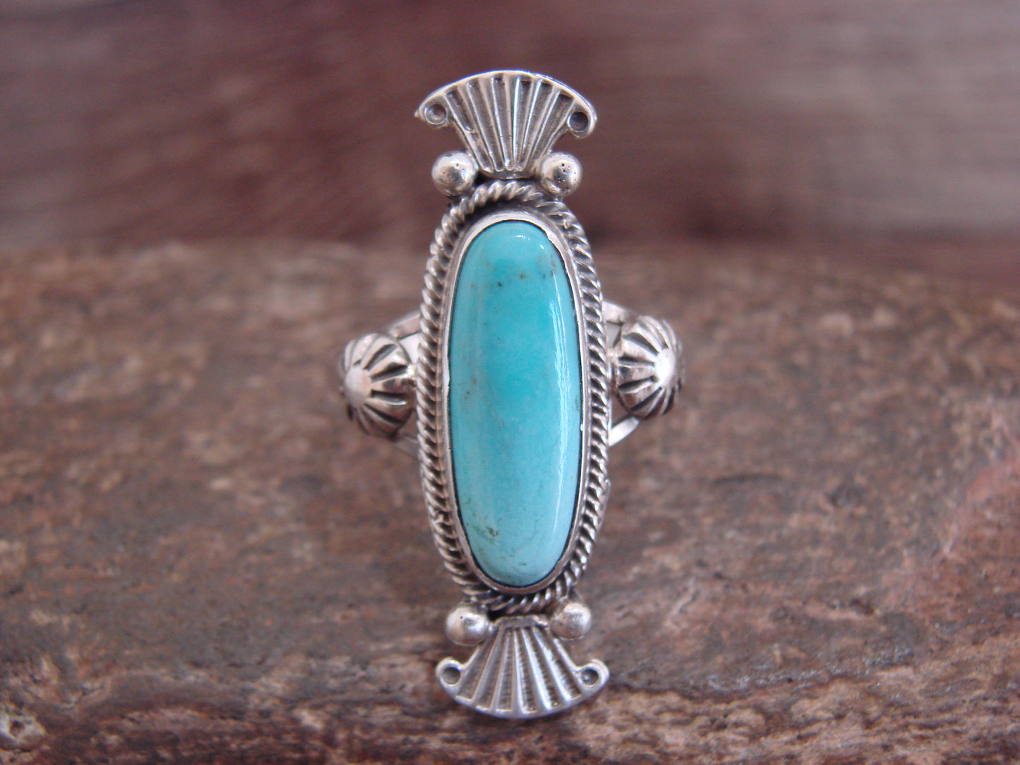 Native American Sterling Silver & Turquoise Ring by Benally - Size 10