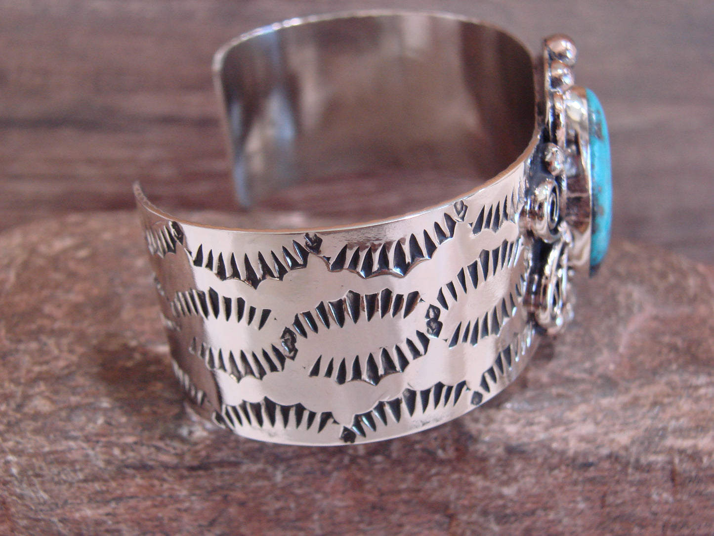 Native American Nickel Silver & Turquoise Bracelet by Cleveland