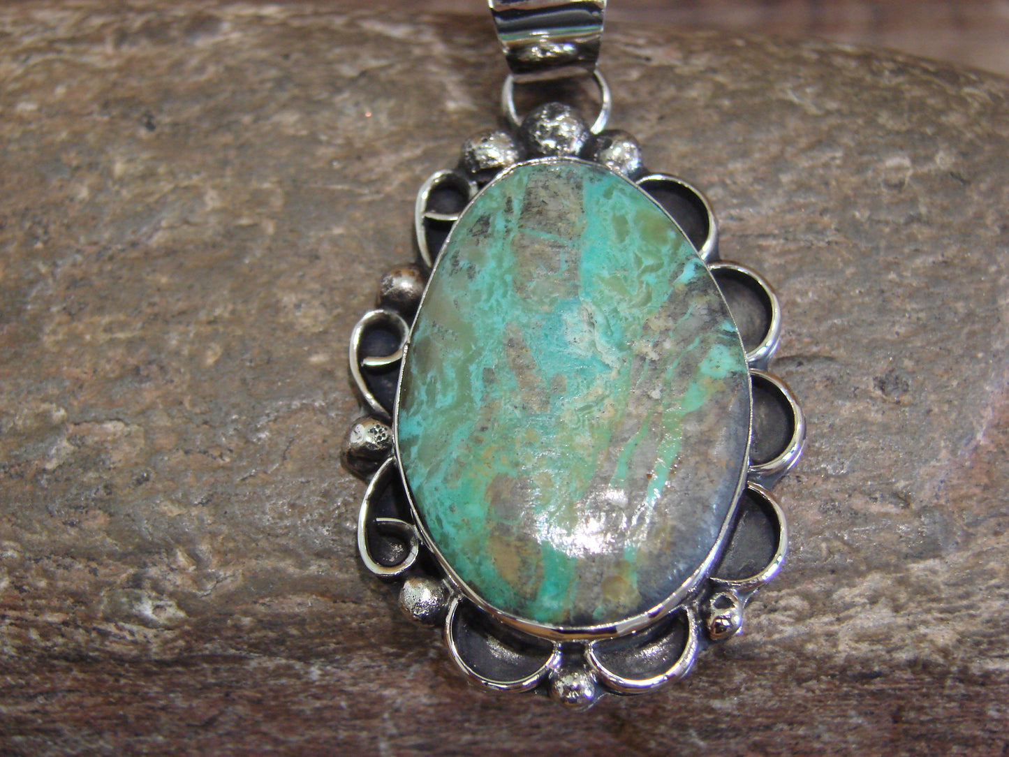 Native American Navajo Nickel Silver & Turquoise Pendant - Cleveland